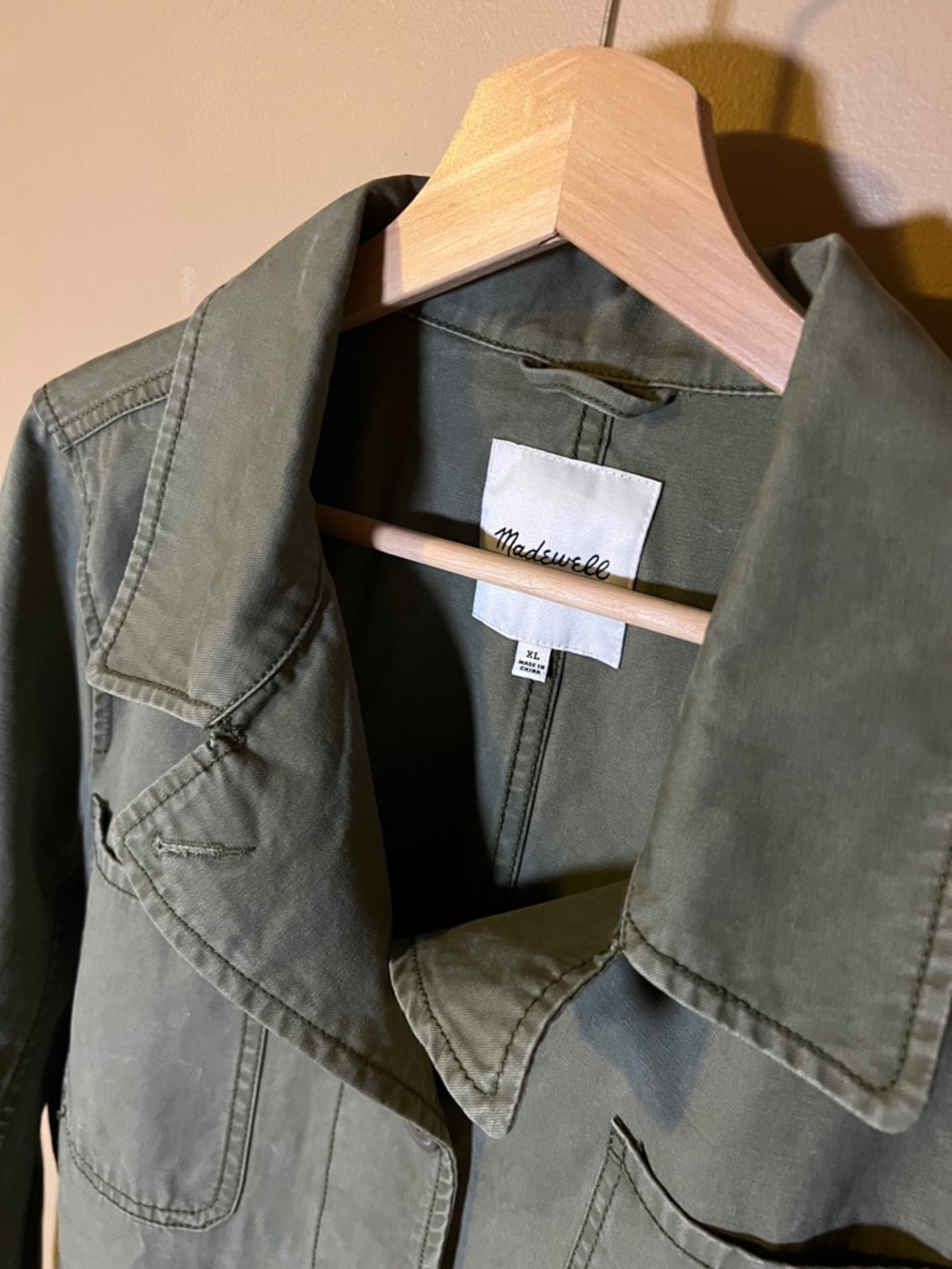 Madewell Distressed Olive Green Utility Field Jacket Blazer Womens size XL - Picture 4 of 16